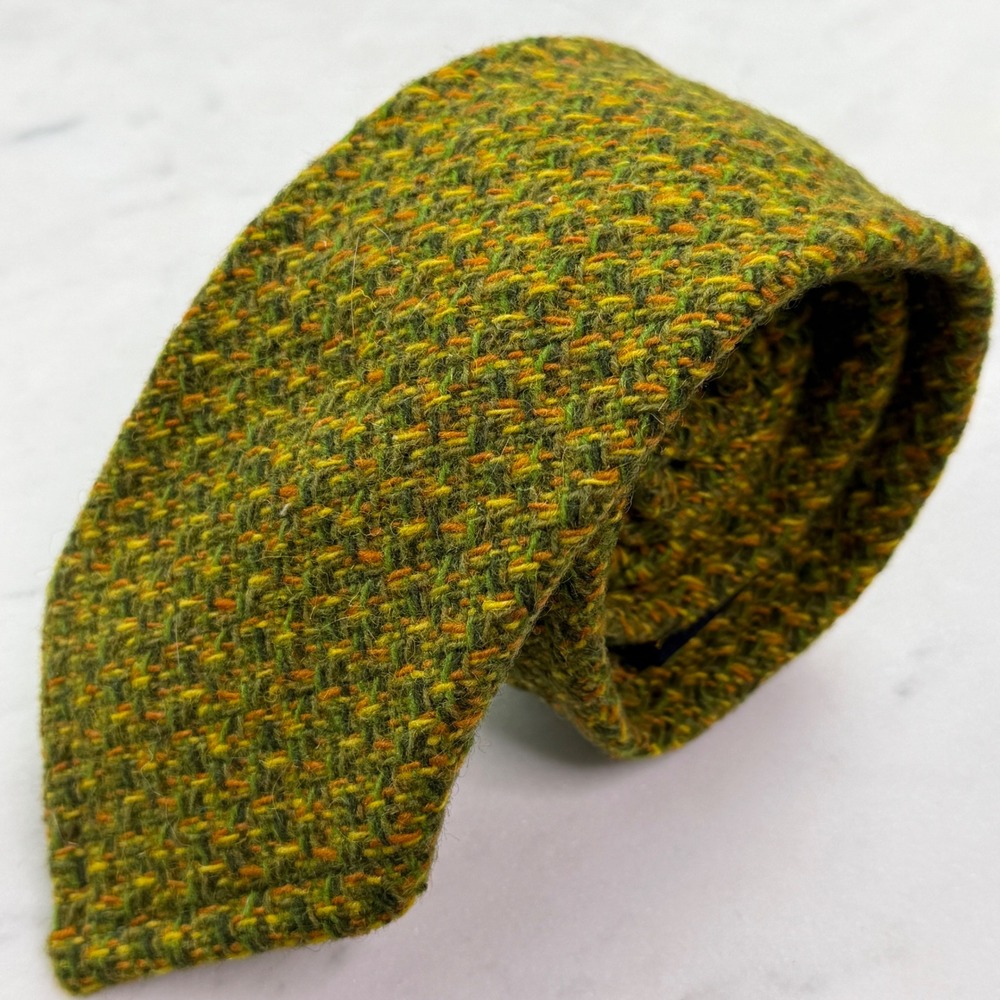 Vintage 60s 70s Mens Wool Tweed Tie Green Gold British Isles Made Canada
